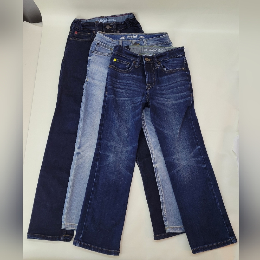 3 Cat & Jack Denim Blue Jeans Size 8 Bundle.